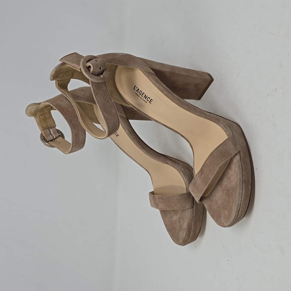 L'Agence Ankle Strap 105mm Platform Heel Nude Suede Size 39